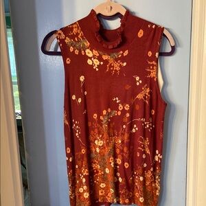 Daniel Rainn Brown Sleeveless Blouse with Floral Design